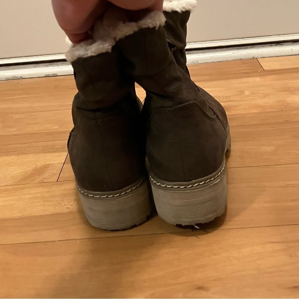 S. Oliver Khaki Color Leather Suede Boots with Shearling Lining Size 37 - Picture 2 of 8